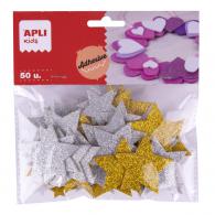 Apli EVA Foam Vormen Sterren Glitters - Zilver en goud - 50 stuk - #599529