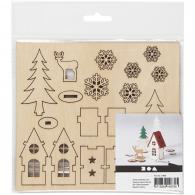 Creativ Company - CC DIY Houten Figuren Huis Bomen Hert l: 15,5cm b: 17cm - #590906