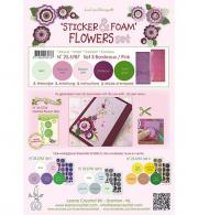 Sticker en Foam Flowers Set 3, 5 sheets A4 0.8mm. bordeaux/pink en 2 nested flower stickers  incl. i - #553646